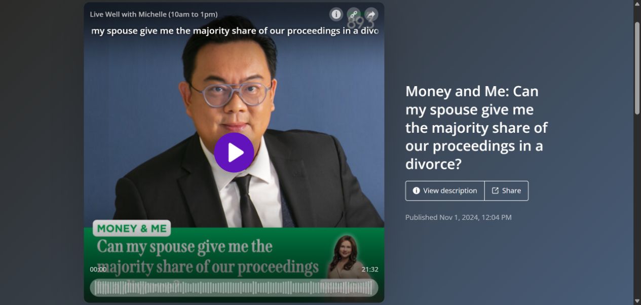 Money FM Money and Me interview screengrab featuring Justin Chan